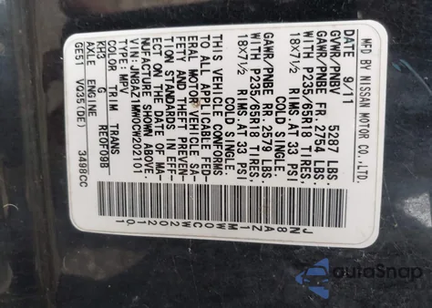 2012 Nissan Murano S/Sl/Le from USA, damaged, VIN JN8AZ1MW0CW202101
